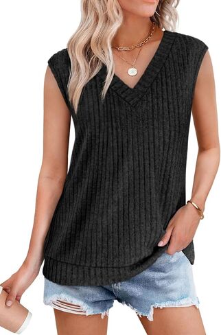 SAMPEEL Womens V Neck Sleeveless Sweater Tank Top Spring Casual Sweater Vest Summer Outifts 2025 in Saudi Arabia