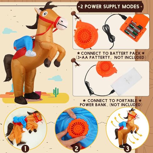 3 قطع الكبار نفخ زي هالوين نفخ الحصان زي مجموعة ركوب كاوبوي زي مربع وشاح قبعة رعاة البقر تفجير الأزياء حزب in Kuwait