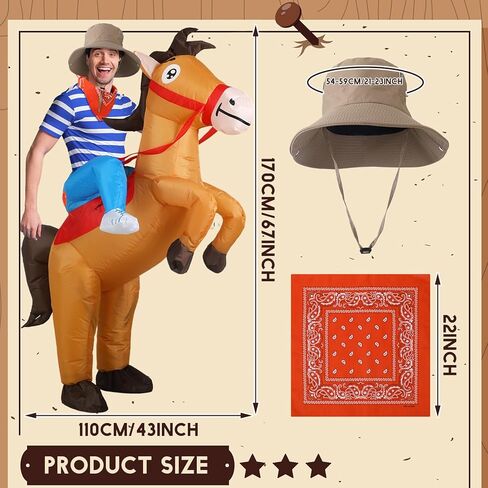 3 قطع الكبار نفخ زي هالوين نفخ الحصان زي مجموعة ركوب كاوبوي زي مربع وشاح قبعة رعاة البقر تفجير الأزياء حزب in Kuwait