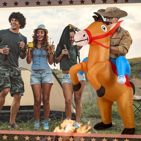 3 قطع الكبار نفخ زي هالوين نفخ الحصان زي مجموعة ركوب كاوبوي زي مربع وشاح قبعة رعاة البقر تفجير الأزياء حزب in Kuwait