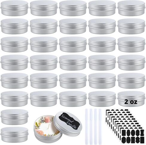 60PCS Metal Round Tins, 2 oz Aluminum Tin Cans Containers with Screw Lid for Lotion Bars, Balms, Salve, Spices or Beard Balm, DIY Candle Making Jar in Saudi Arabia