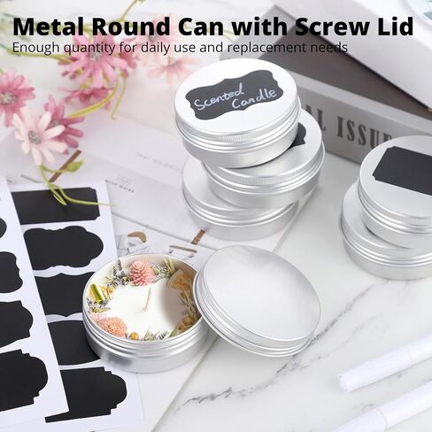 60PCS Metal Round Tins, 2 oz Aluminum Tin Cans Containers with Screw Lid for Lotion Bars, Balms, Salve, Spices or Beard Balm, DIY Candle Making Jar in Saudi Arabia
