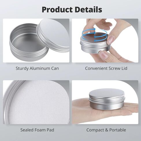 60PCS Metal Round Tins, 2 oz Aluminum Tin Cans Containers with Screw Lid for Lotion Bars, Balms, Salve, Spices or Beard Balm, DIY Candle Making Jar in Saudi Arabia