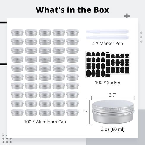 60PCS Metal Round Tins, 2 oz Aluminum Tin Cans Containers with Screw Lid for Lotion Bars, Balms, Salve, Spices or Beard Balm, DIY Candle Making Jar in Saudi Arabia