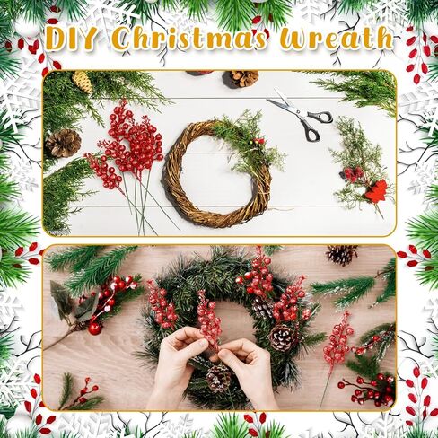 24 Pack Christmas Glitter Berries Stems, 11" Artificial Glitter Holly Berry Twig Ornaments, Glittery Picks Stems Branches for Christmas Tree Small Vase Holiday Party Decorations(Red) in Saudi Arabia