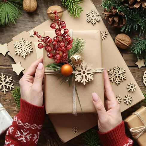 24 Pack Christmas Glitter Berries Stems, 11" Artificial Glitter Holly Berry Twig Ornaments, Glittery Picks Stems Branches for Christmas Tree Small Vase Holiday Party Decorations(Red) in Saudi Arabia