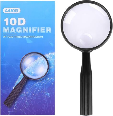 مكبرة القراءة المحمولة من Lakei، مكبر 10X30X للأطفال والكبار، عدسة مقاومة للكسر 75 مم، مقبض غير قابل للانزلاق، مناسب للقراءة لكبار السن، والاستكشاف الطبيعي للأطفال وعلم الهوايات (Blcak) in Kuwait