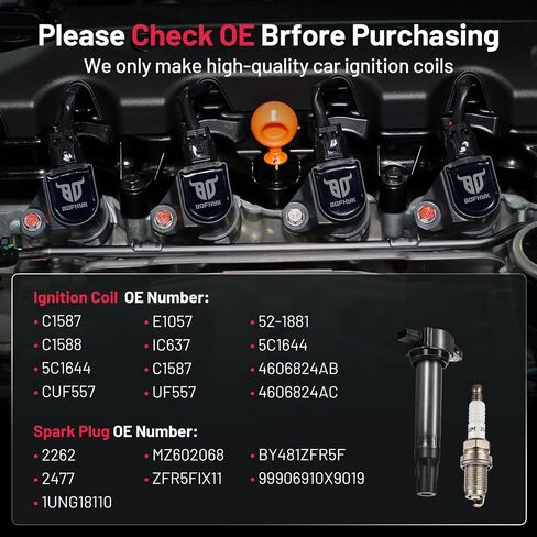 BDFHYK Ignition Coil Pack and Iridium Spark Plugs Compatible with Chrysler 200 Sebring Dodge Avenger Caliber Journey Jeep Compass UF557 BY481ZFR5F, Sets of 4 in Saudi Arabia