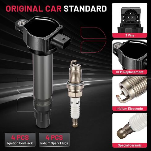 BDFHYK Ignition Coil Pack and Iridium Spark Plugs Compatible with Chrysler 200 Sebring Dodge Avenger Caliber Journey Jeep Compass UF557 BY481ZFR5F, Sets of 4 in Saudi Arabia