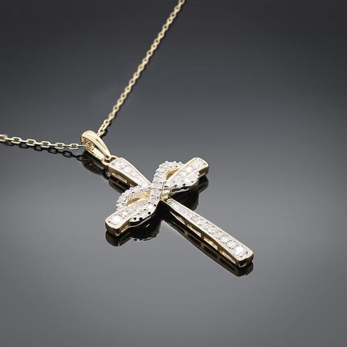 Infinity Religious Cross Pendant Necklaces for Women - 1/4 Cttw Round Cut Diamond Necklace 18" Chain in 14K Gold Plated (0.27 Carat, I-J Color, I2 Clarity) in Kuwait