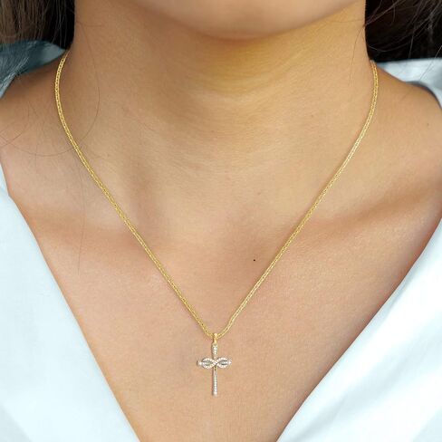 Infinity Religious Cross Pendant Necklaces for Women - 1/4 Cttw Round Cut Diamond Necklace 18" Chain in 14K Gold Plated (0.27 Carat, I-J Color, I2 Clarity) in Kuwait