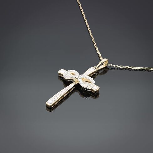 Infinity Religious Cross Pendant Necklaces for Women - 1/4 Cttw Round Cut Diamond Necklace 18" Chain in 14K Gold Plated (0.27 Carat, I-J Color, I2 Clarity) in Kuwait