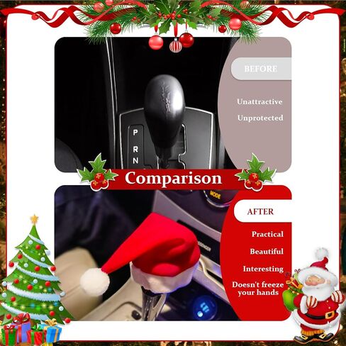 Car Decoration Interior Accessories- Christmas Santa Hat,Cute Christmas Car Decor Gear Shift Knob Cover for Manual/Automatic Shift Knob,Universal Car Shift Cover Fits Most car in Saudi Arabia