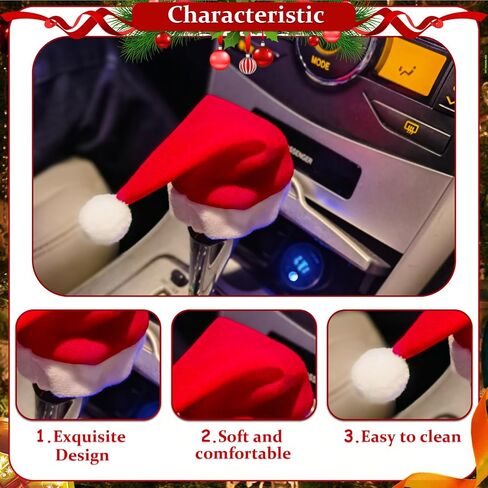 Car Decoration Interior Accessories- Christmas Santa Hat,Cute Christmas Car Decor Gear Shift Knob Cover for Manual/Automatic Shift Knob,Universal Car Shift Cover Fits Most car in Saudi Arabia