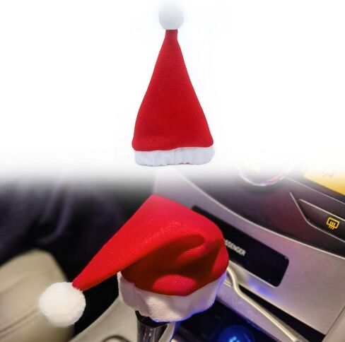 Car Decoration Interior Accessories- Christmas Santa Hat,Cute Christmas Car Decor Gear Shift Knob Cover for Manual/Automatic Shift Knob,Universal Car Shift Cover Fits Most car in Saudi Arabia