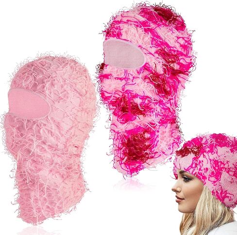 2 Pcs Distressed Balaclava Ski Mask, Windproof Fuzzy Ski Masks, Full Face Windproof Mask for Outdoor Sports in Saudi Arabia