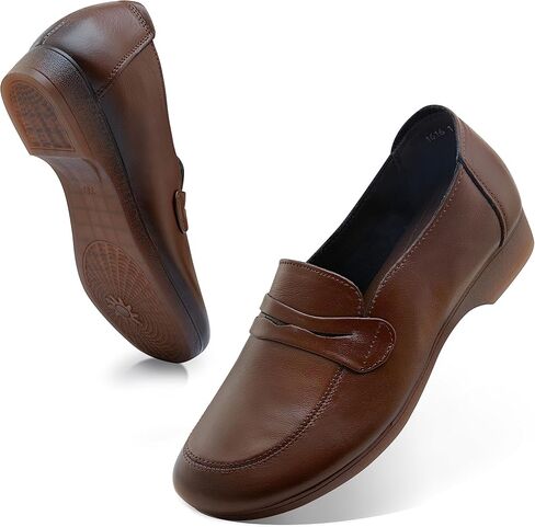 Loafers for Women Slip-Ons Genuine Leather Platfor Penny Loafers Shoes Rubber Sole No Slip in Saudi Arabia