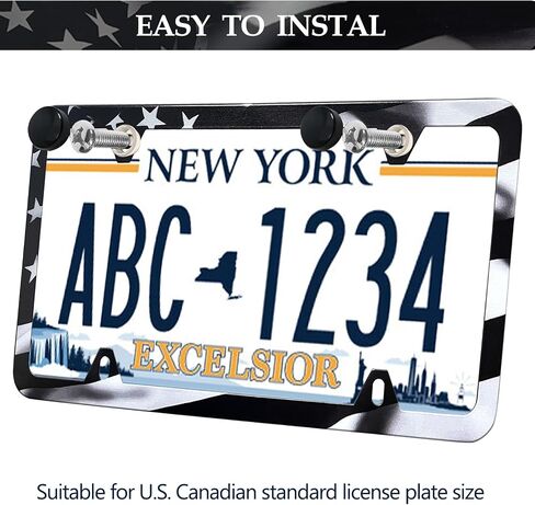 Black American Flag License Plate Frames - 2 Pack Universal Patriotic Matte Gloss Stars Stripe US Flag Aluminum Car Tag Frame Holder Covers with 4 Fluttering Flag Valve Stem Caps, Screws Fasteners in Saudi Arabia