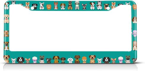 Beabes Cute Dogs License Plate Frame Pet Bulldog Animal Funny Novelty License Plate Frame Puppy Dachshund License Plate Car Tag Holder Metal License Plate Frame for US Vehicles Standard in Kuwait