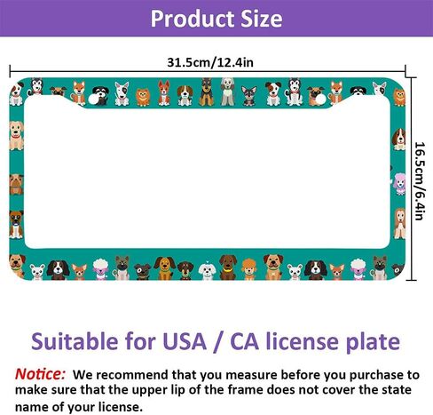 Beabes Cute Dogs License Plate Frame Pet Bulldog Animal Funny Novelty License Plate Frame Puppy Dachshund License Plate Car Tag Holder Metal License Plate Frame for US Vehicles Standard in Kuwait