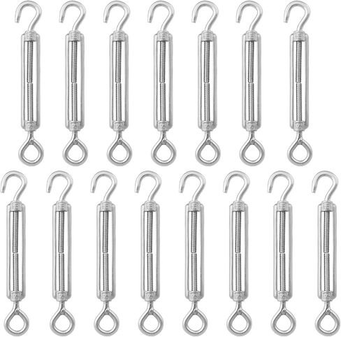 16 PCS M4 Stainless Steel Turnbuckles for Wire Rope Tension, Heavy Duty Turnbuckle Hook & Eye for Sun Shade, Tent, and Cable Railing, Anti-Rust with Detachable Screw by GENHAKON in Saudi Arabia