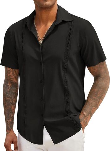 COOFANDY Men's Cuban Guayabera Shirts Casual Short Sleeve Button Down Shirt Summer Beach Vacation Shirt in Saudi Arabia