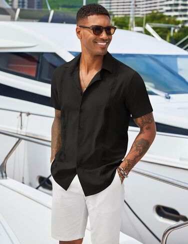 COOFANDY Men's Cuban Guayabera Shirts Casual Short Sleeve Button Down Shirt Summer Beach Vacation Shirt in Saudi Arabia