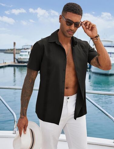 COOFANDY Men's Cuban Guayabera Shirts Casual Short Sleeve Button Down Shirt Summer Beach Vacation Shirt in Saudi Arabia