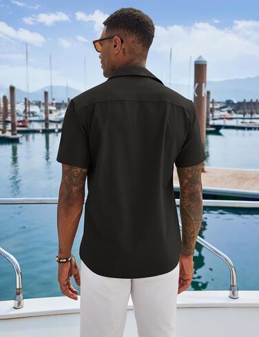 COOFANDY Men's Cuban Guayabera Shirts Casual Short Sleeve Button Down Shirt Summer Beach Vacation Shirt in Saudi Arabia