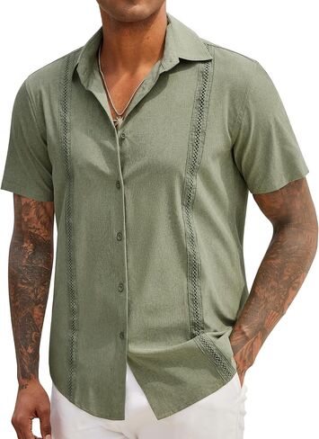 COOFANDY Men's Cuban Guayabera Shirts Casual Short Sleeve Button Down Shirt Summer Beach Vacation Shirt in Saudi Arabia