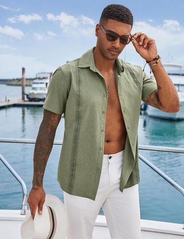 COOFANDY Men's Cuban Guayabera Shirts Casual Short Sleeve Button Down Shirt Summer Beach Vacation Shirt in Saudi Arabia