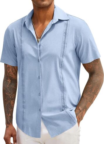 COOFANDY Men's Cuban Guayabera Shirts Casual Short Sleeve Button Down Shirt Summer Beach Vacation Shirt in Saudi Arabia