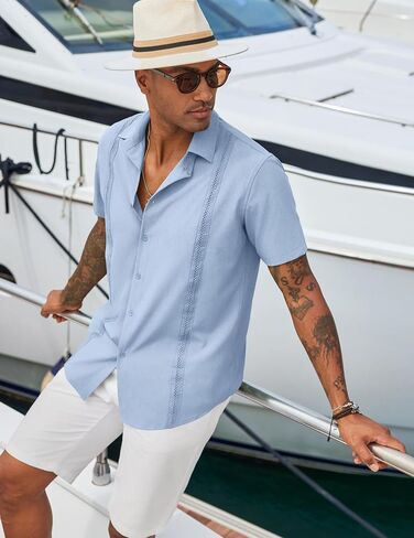 COOFANDY Men's Cuban Guayabera Shirts Casual Short Sleeve Button Down Shirt Summer Beach Vacation Shirt in Saudi Arabia