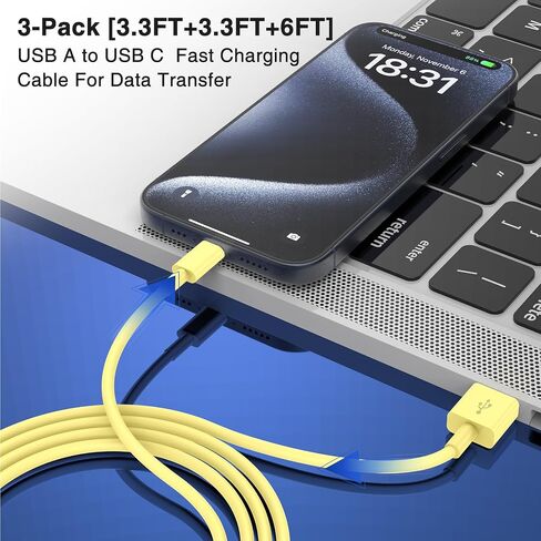 Car Carplay Cable for iPhone 15 Pro Plus Pro Max，3-Pack [3.3FT+3.3FT+6FT] USB A to USB C Cable for iPad Pro/Air/Mini，for Samsung S24/S23/S22，for MacBook Pro/Air and More in Saudi Arabia