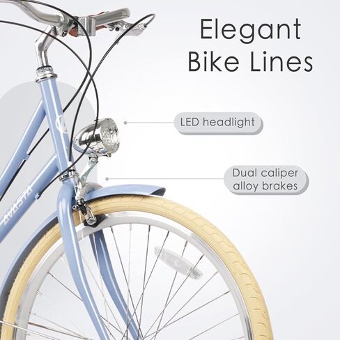 دراجة أفاستا الهجينة مقاس 26 بوصة للنساء، خفيفة الوزن، خطوة من خلال إطار فولاذي عالي العشرة، دراجة مريحة للسيدات، 6 سرعات، لون أسود مع إطارات سوداء in Kuwait