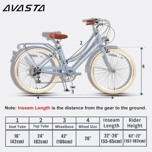 دراجة أفاستا الهجينة مقاس 26 بوصة للنساء، خفيفة الوزن، خطوة من خلال إطار فولاذي عالي العشرة، دراجة مريحة للسيدات، 6 سرعات، لون أسود مع إطارات سوداء in Kuwait