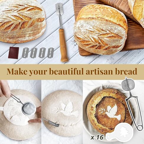 Banneton Bread Proofing Basket Set: 9" Round & 10" Oval Banneton Basket, Sourdough Bread Baking Supplies with Bread Lame, Dough Whisk, Dough Scraper, Bread Sling Complete Bread Making Kit in Saudi Arabia