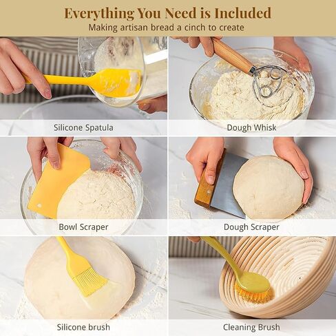 Banneton Bread Proofing Basket Set: 9" Round & 10" Oval Banneton Basket, Sourdough Bread Baking Supplies with Bread Lame, Dough Whisk, Dough Scraper, Bread Sling Complete Bread Making Kit in Saudi Arabia