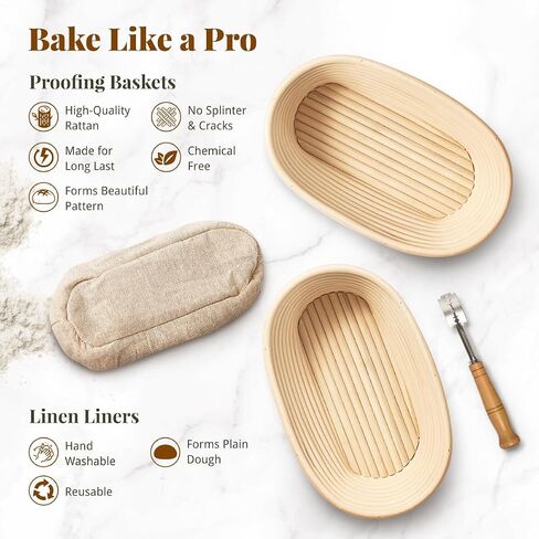 Banneton Bread Proofing Basket Set: 9" Round & 10" Oval Banneton Basket, Sourdough Bread Baking Supplies with Bread Lame, Dough Whisk, Dough Scraper, Bread Sling Complete Bread Making Kit in Saudi Arabia