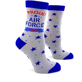 Proud Air Force Mom Women's Patriotic Novelty Crew Socks with Blue Stars - 1 Pair, 1 Size Fits Most