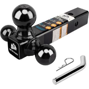 MEOTWARE Trailer Hitch Tri-Ball Mount with Hook - Heavy Duty Trailer Ball Size 1-7/8", 2" and 2-5/16", Fits 2 Inch Receiver Pickup Truck Hitch Receiver Pin and Clip Included