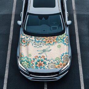 Car Hood Cover,Universal All Weather Car Hood Cover Wrap,Wolf Print Polyester Elastic Windproof Vehicles Decorate Accessories for Women Men