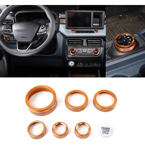 7PCS Knob Trim Cover Fit for 2022-2025 Ford Maverick Accessories Car Auto Interior Center Consoles Gear Shift Knob AC Volume Headlight Knob Ring Cover Trims Engin Start Stop Cover (Orange)