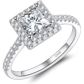 Moissanite Engagement Rings for Women Gold Plated 925 Sterling Silver Princess Cut Moissanite Rings Anniversary Wedding Ring Box Promise Rings for Her