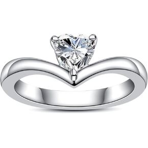 Moissanite Ring Heart Engagement Rings D Color VVS1 Clarity 925 Sterling Silver Curved Love Heart Wedding Promise Anniversary Rings for Women with Certificate