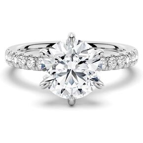 MSBLUE® Solitaire Round Cut Moissanite Engagement Ring with Pavé Band | D Color VVS1 Clarity Moissanite Rings | 925 Sterling Silver Wedding Jewelry