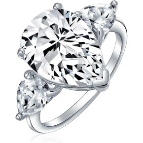 Bridal Wedding 7CT Canary Yellow AAA CZ Pear Shaped Brilliant Cut Solitaire Teardrop Statement Engagement Ring Thin Band .925 Sterling Silver Cubic Zirconia Trillion Side Stones