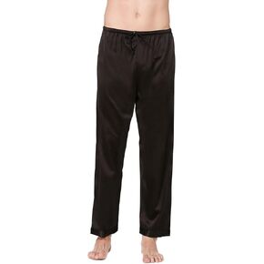 Men's Long Pajama Pants Summer Pjs Soft Ankle Elastic Waist Straight Leg Fall Silky Satin Lounge Pajamas