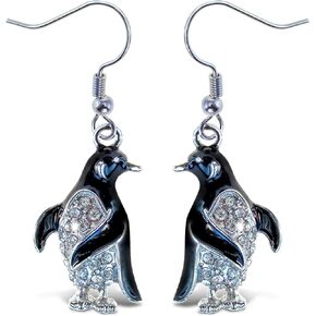 Aqua 79 Penguin Earrings - Cute Penguin Charm with Fish Hook Earrings, Sparkling Earrings with Rhinestone Crystals, Cute ocean Life Animal Penguin Earrings For Women, Elegant Penguin Gift Earrings