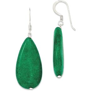 925 Sterling Silver Green Jade Teardrop Drop Dangle Earrings